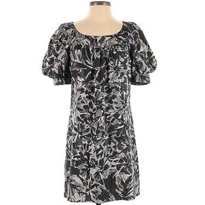 TRINA TURK Size 12 Silk Wool Puff Sleeve Shift Mini Dress‎ Abstract Black Gray